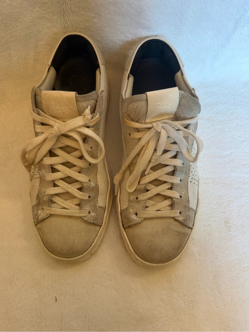 P448 Women's Cream & White Low-Top Suede Sneakers